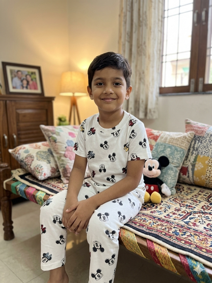 White Mickey Mouse Printed T-Shirt and Pant Co-ords