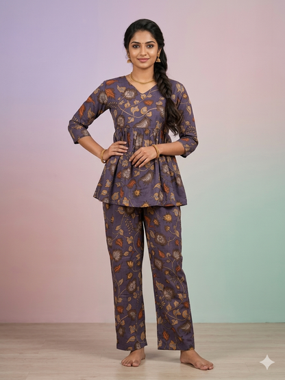 Dusty lavender floral peplum top with palazoo set