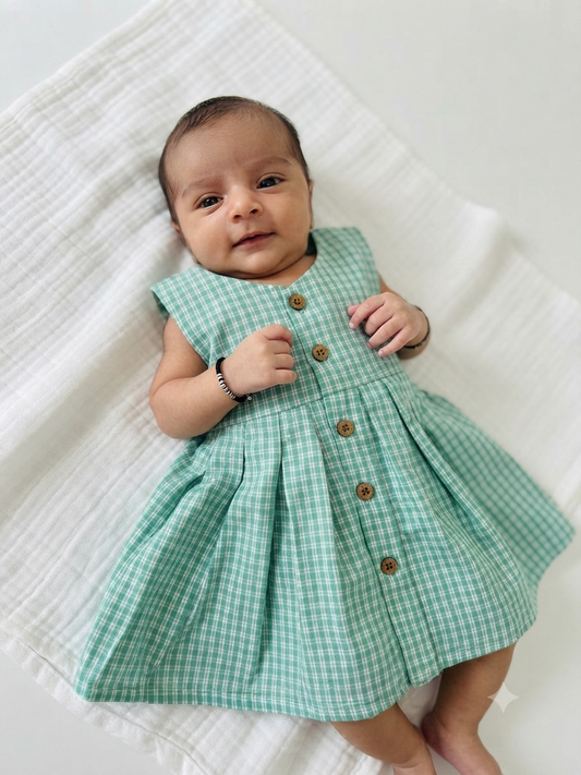 Mint Meadow print Cotton baby girl Frock