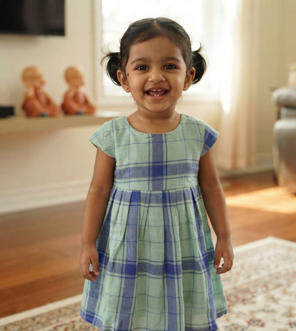 Seafoam Green Sleeveless Plain Pattern Printed Girl’s Frock