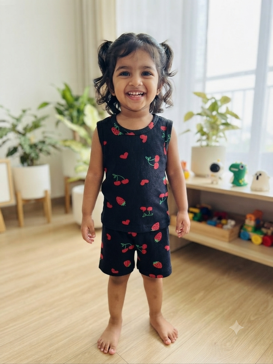 Black Cherry & Strawberry Print Kids Casual Wear