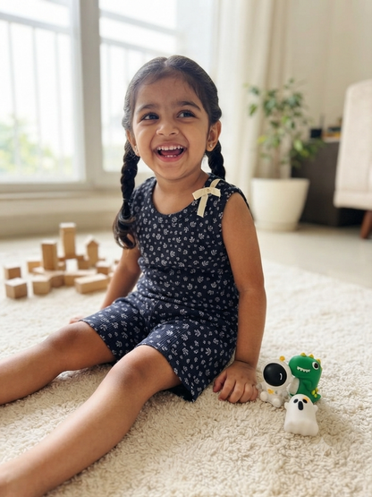 Black Ethnic Motifs Printed Sleeveless Kids Co-ords