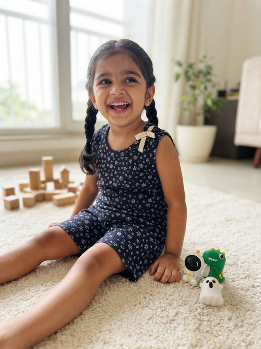 Black Ethnic Motifs Printed Sleeveless Kids Co-ords