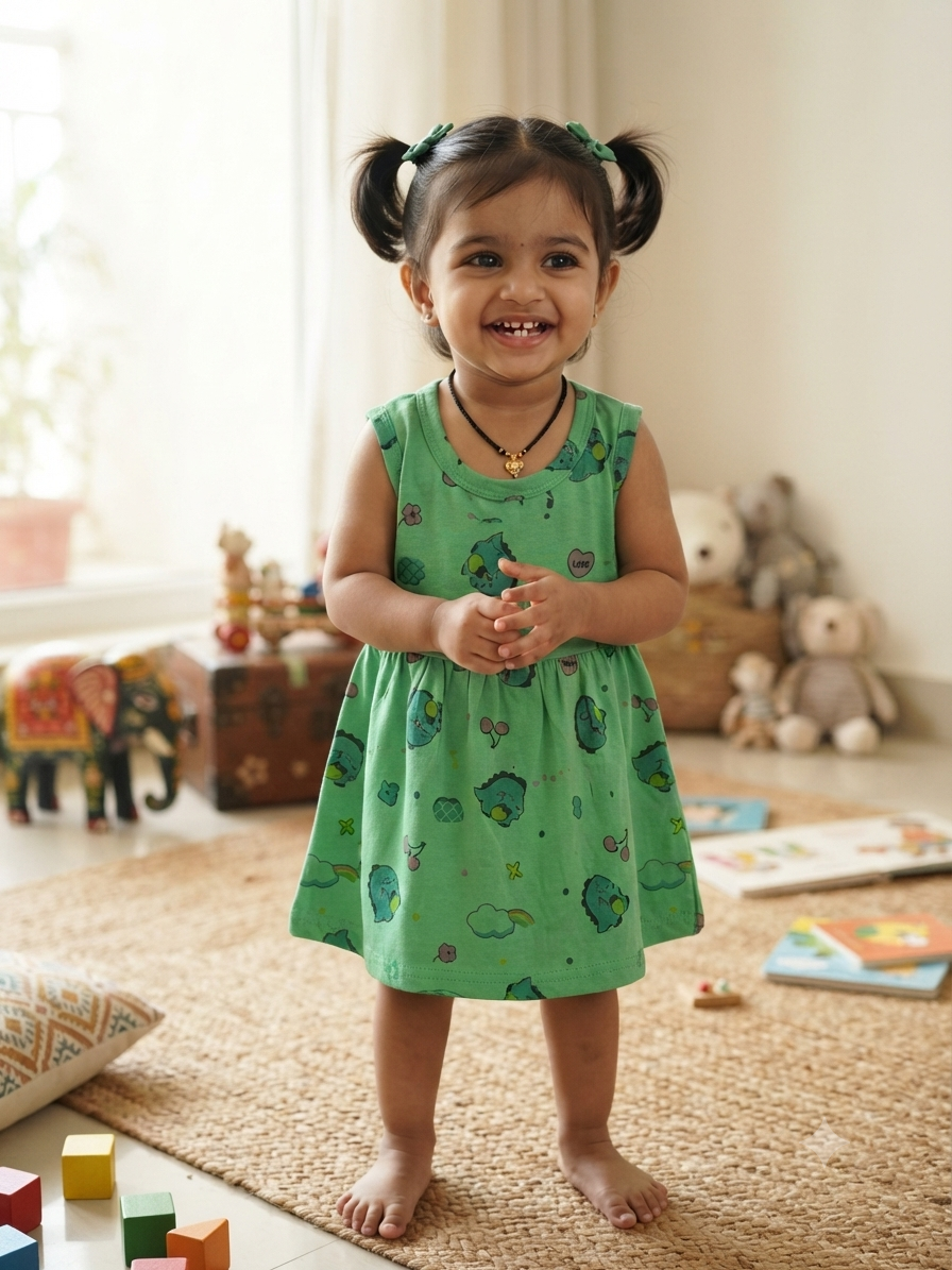 Green Earth Printed Kids Frock