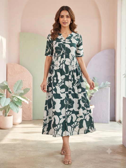 Forest Bloom Center Zip Cotton Maxi