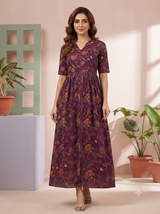 Plum Paisley Center Zip Cotton Maxi