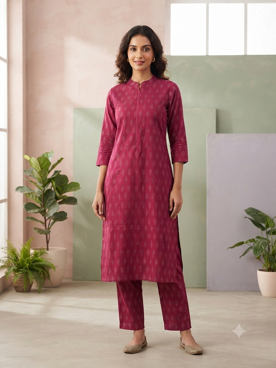 Wine Red Ikat Print Co-ords