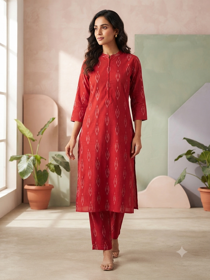 Crimson Red Ikat Print Co-ords