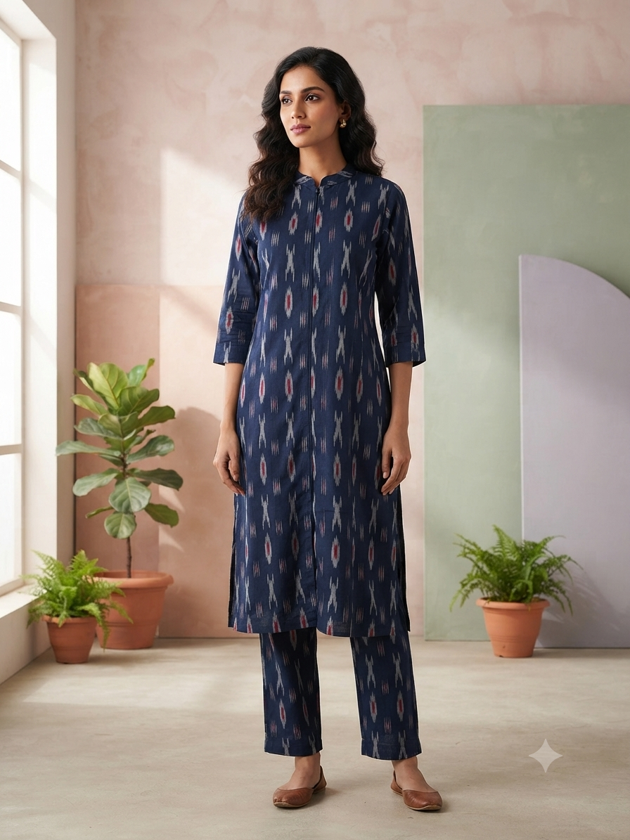 Navy Blue Ikat Print Co-ords