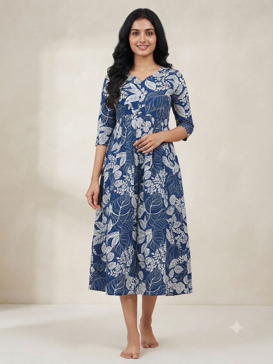 Royal Leaf Center Zip Cotton Maxi