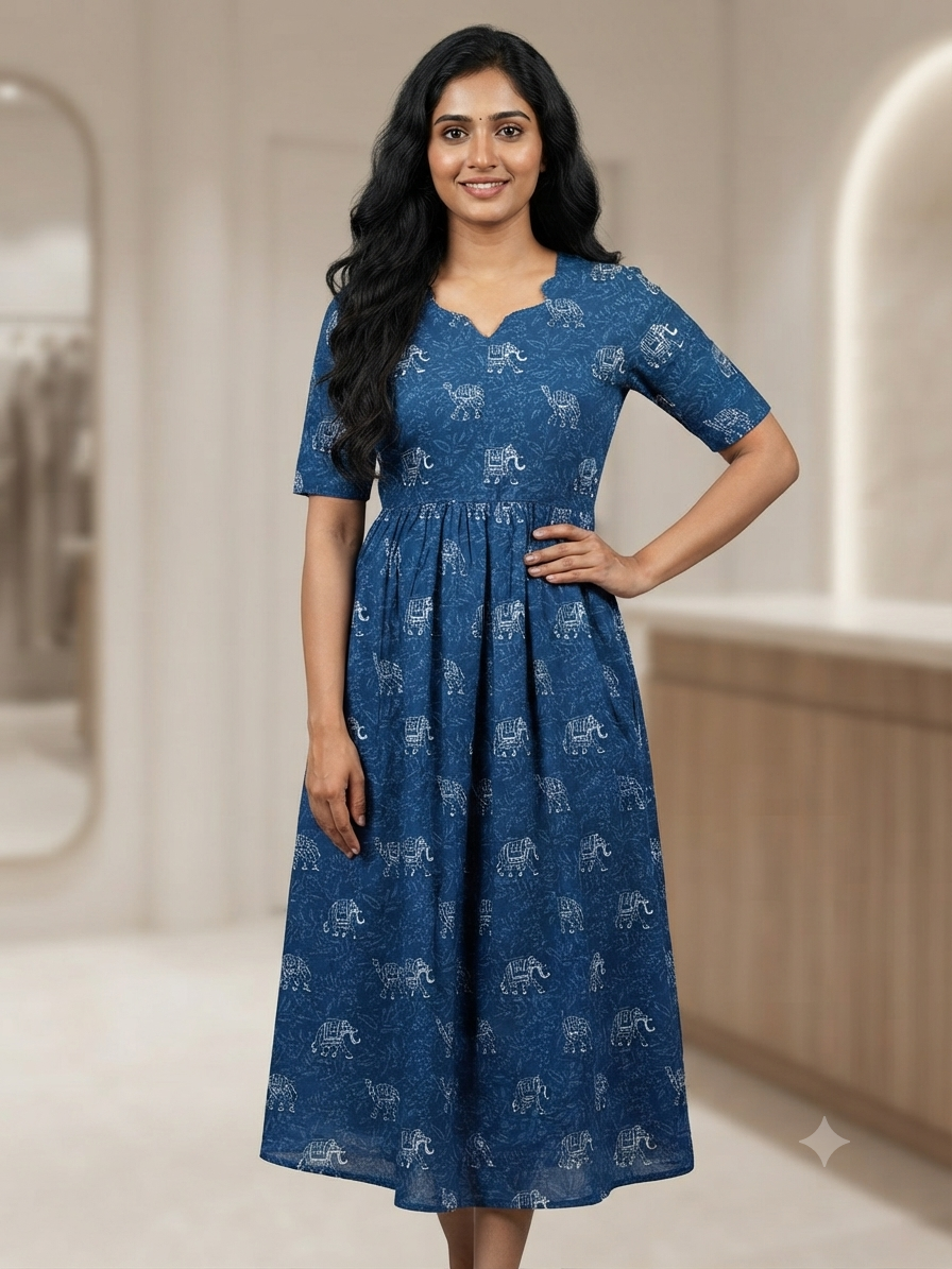 Indigo Elephant Center Zip Cotton Maxi