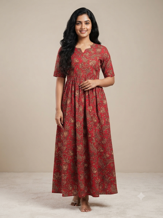 Brick Bloom Center Zip Cotton Maxi
