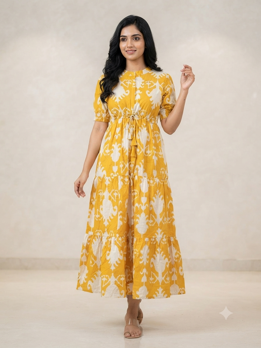 Abstract Yellow Cotton Maxi