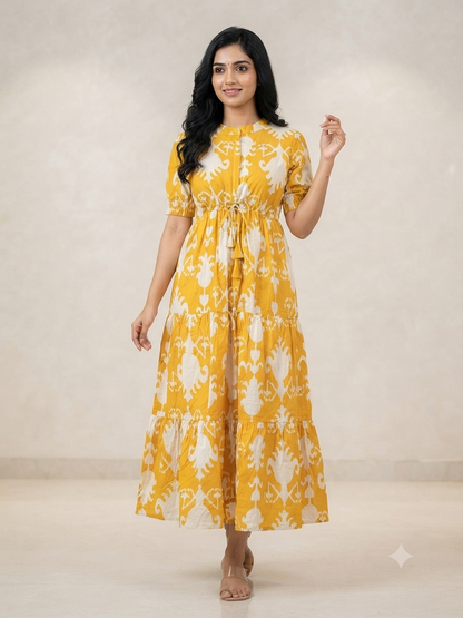 Abstract Yellow Cotton Maxi