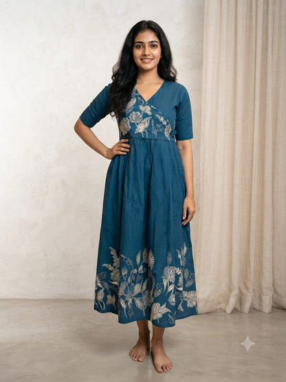 Botanical Blue Cotton Maxi