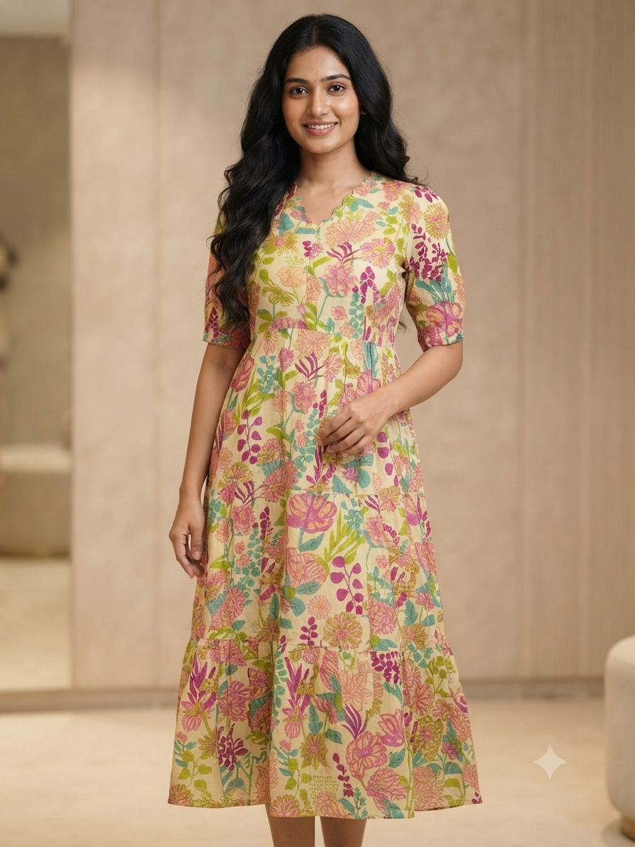 Floral Yellow Cotton Maxi