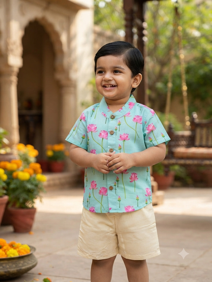 Aqua Lotus Print Kids Outdoor Wear