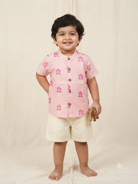 Blush Pink Lotus Print Kids Outdoor Wear