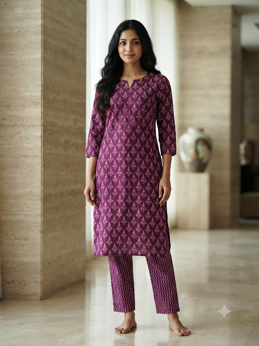 Magenta White Buta Printed Co-ords