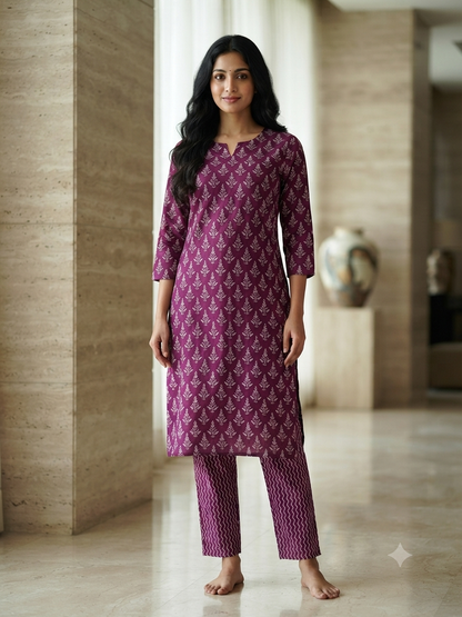 Magenta White Buta Printed Co-ords