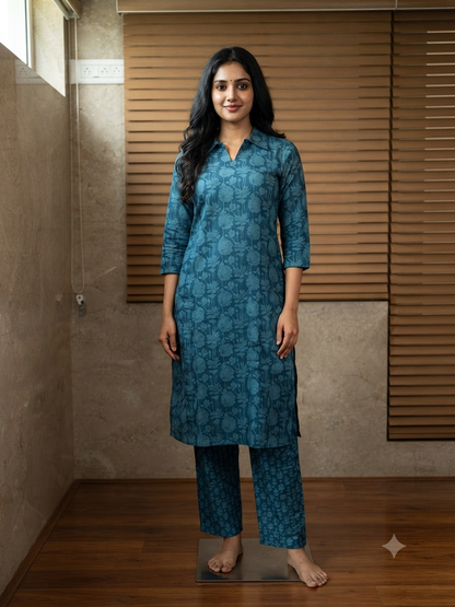 Teal Blue Botanical Printed Co-ords