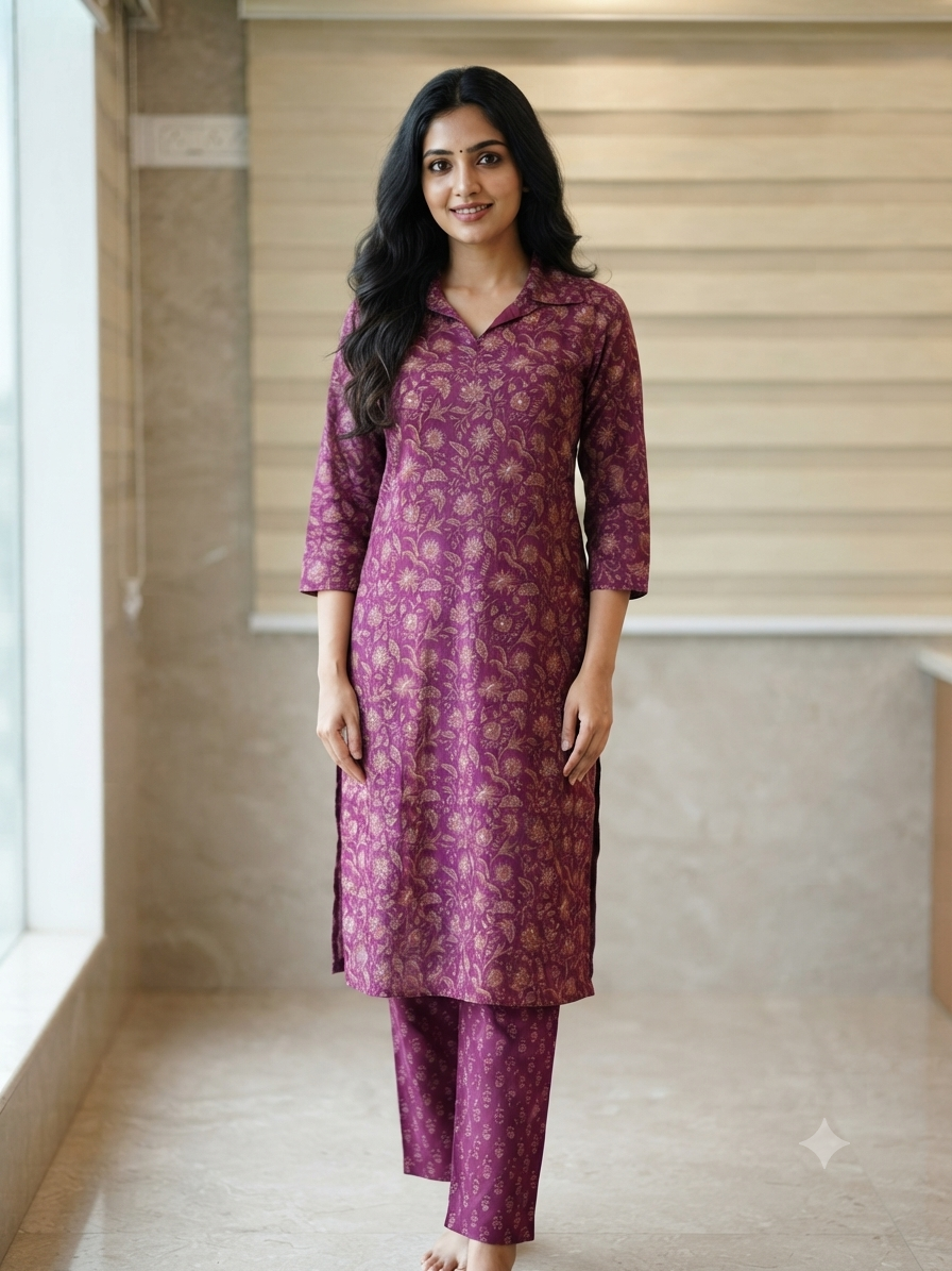 Wine Purple Floral Vine Printed Co-ords