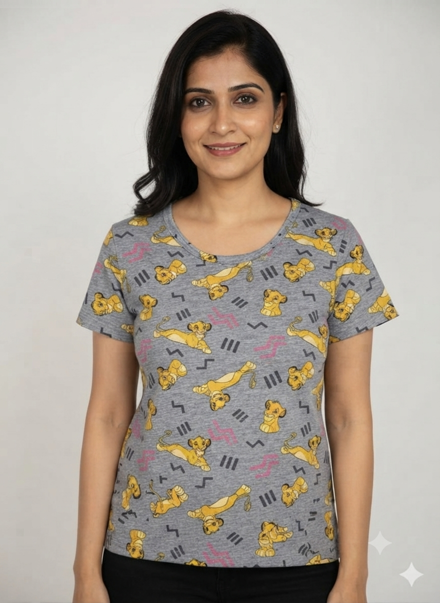 Grey Lion Print Women’s T-Shirt