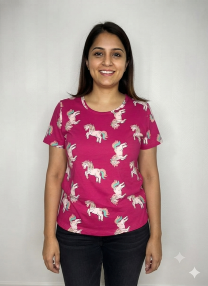 Pink Unicorn Print Women’s T-Shirt