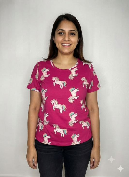 Pink Unicorn Print Women’s T-Shirt