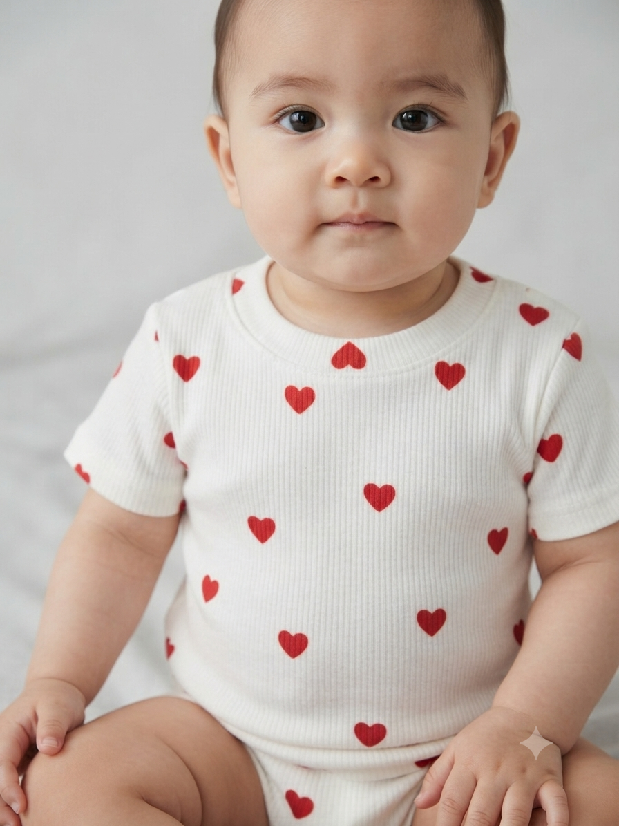 Kids White Heart Print T-Shirt