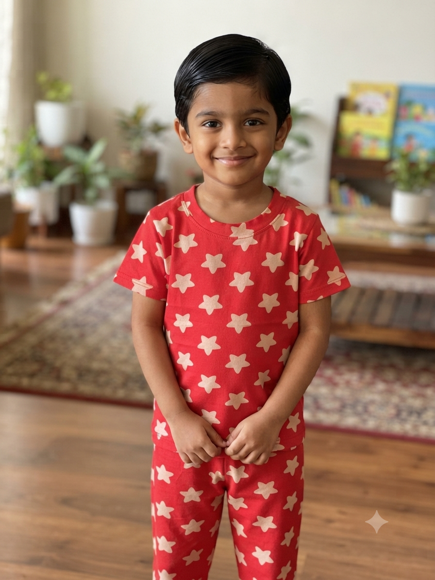 Kids Red Star Print T-Shirt & Pants Co-ord Set