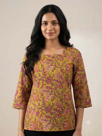 Olive Paisley Charm Short Kurti