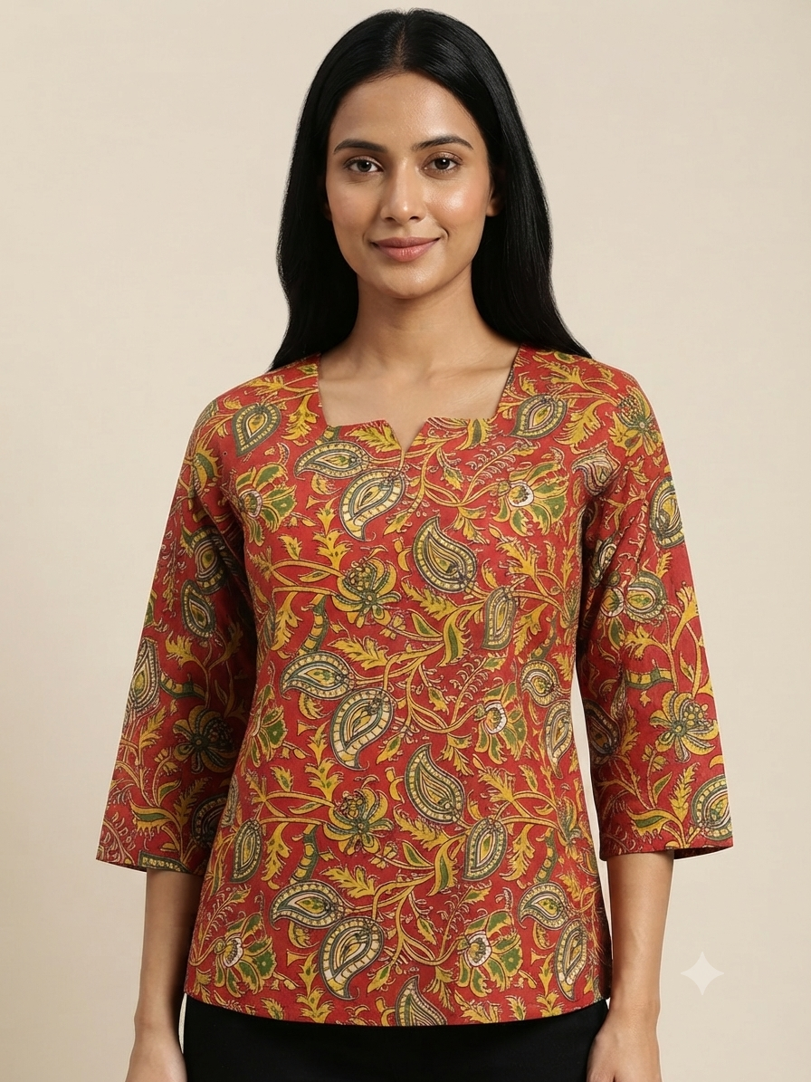 Rust Paisley Elegance Short Kurti