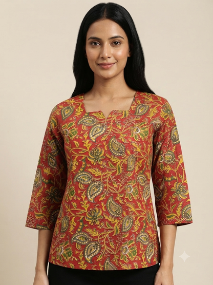 Rust Paisley Elegance Short Kurti