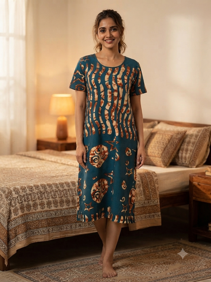 Teal Blue Batik Tribal Print Lounge Tunic