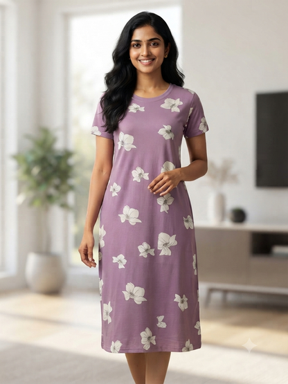 Dusty Lavender White Blossom Lounge Tunic