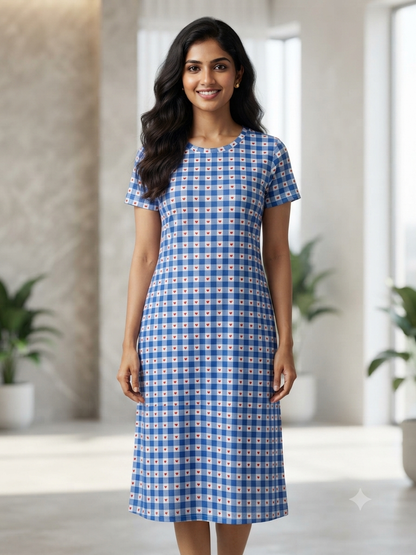 Powder Blue Tiny Heart Checks Lounge Tunic