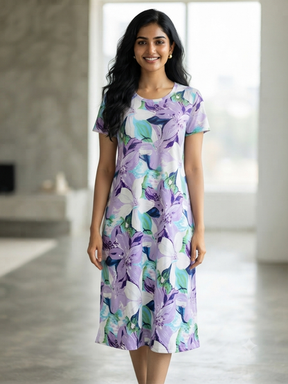 Soft Lilac Watercolor Lily Floral Lounge Tunic