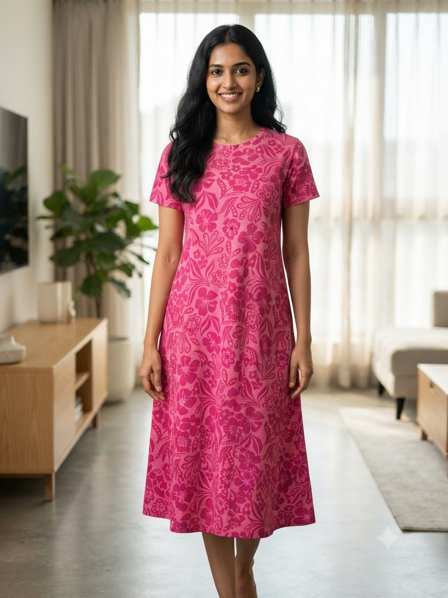 Candy Pink Floral Vine Lounge Tunic