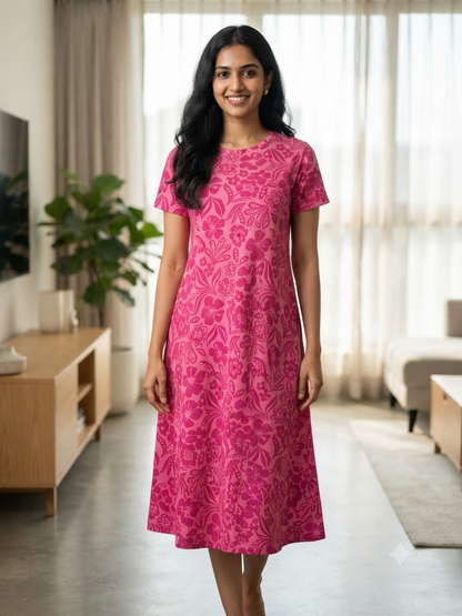 Candy Pink Floral Vine Lounge Tunic