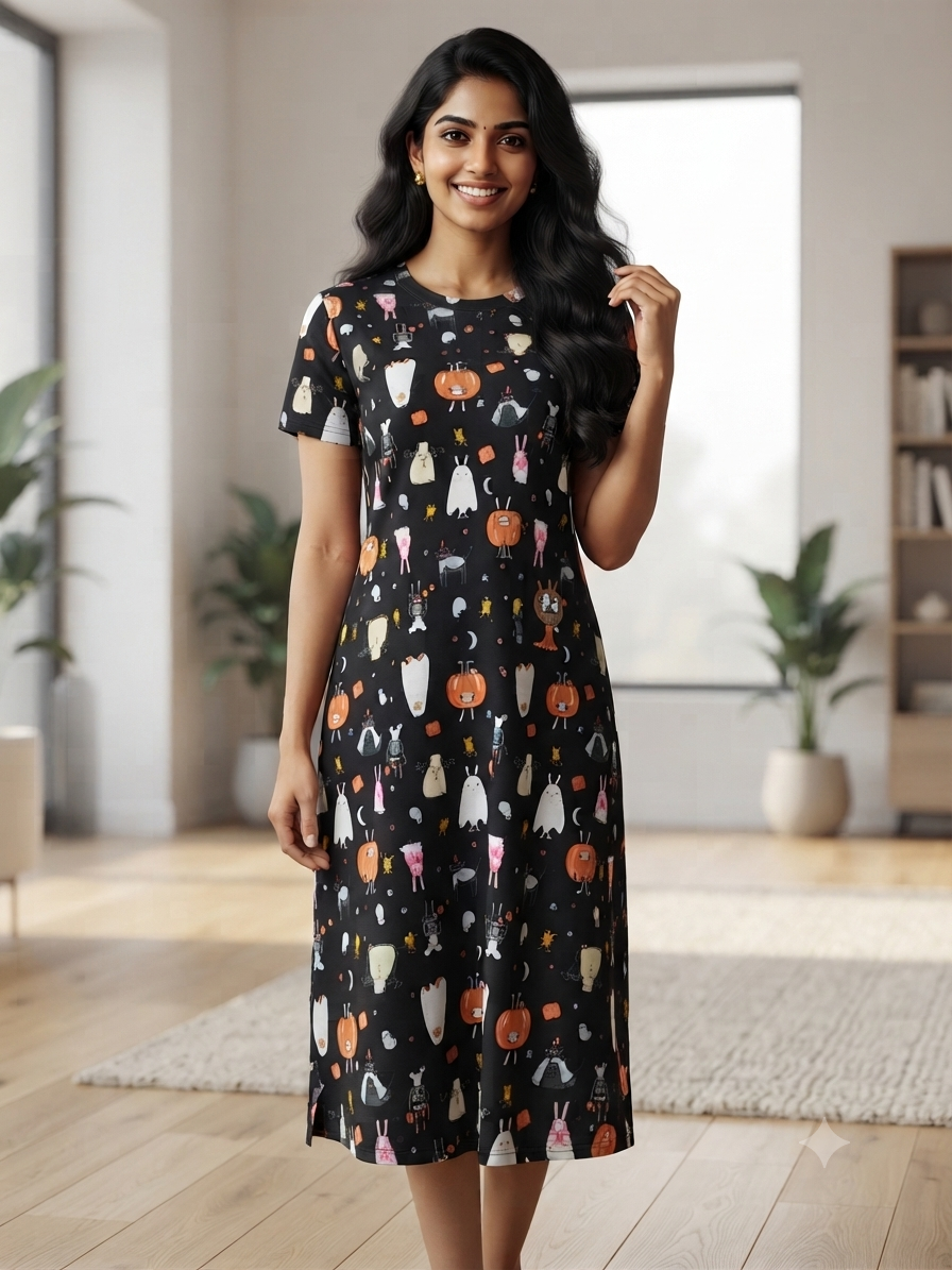 Midnight Black Whimsical Halloween Lounge Tunic