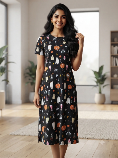 Midnight Black Whimsical Halloween Lounge Tunic