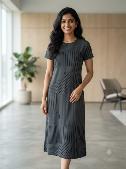 Charcoal Grey Geometric Stripe Lounge Tunic
