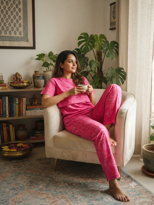 Pink Rose Marble Wave Feeding T-Shirt with Pant