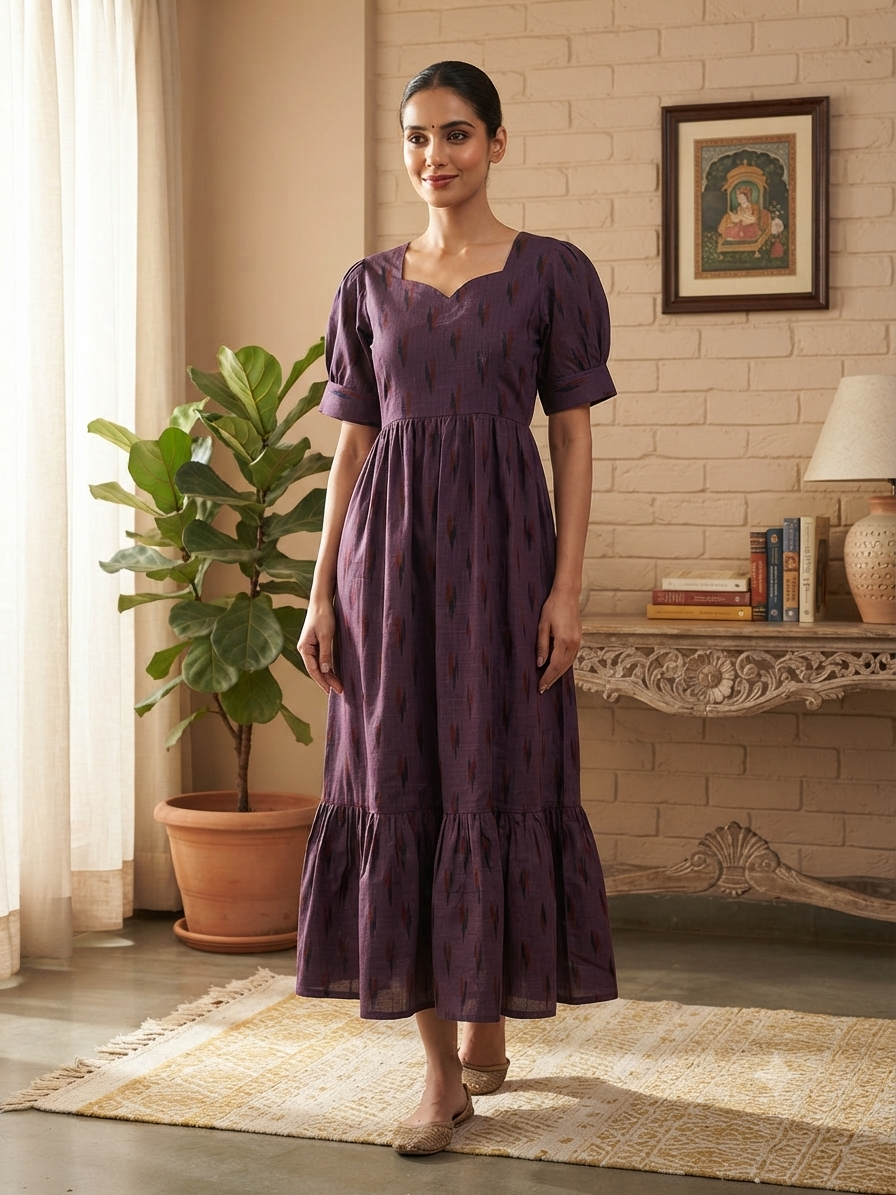 Royal Plum Classic Ikat Dash Budget Friendly Frock