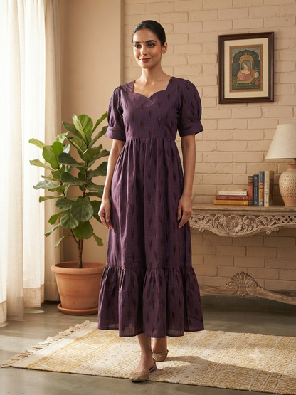 Royal Plum Classic Ikat Dash Budget Friendly Frock