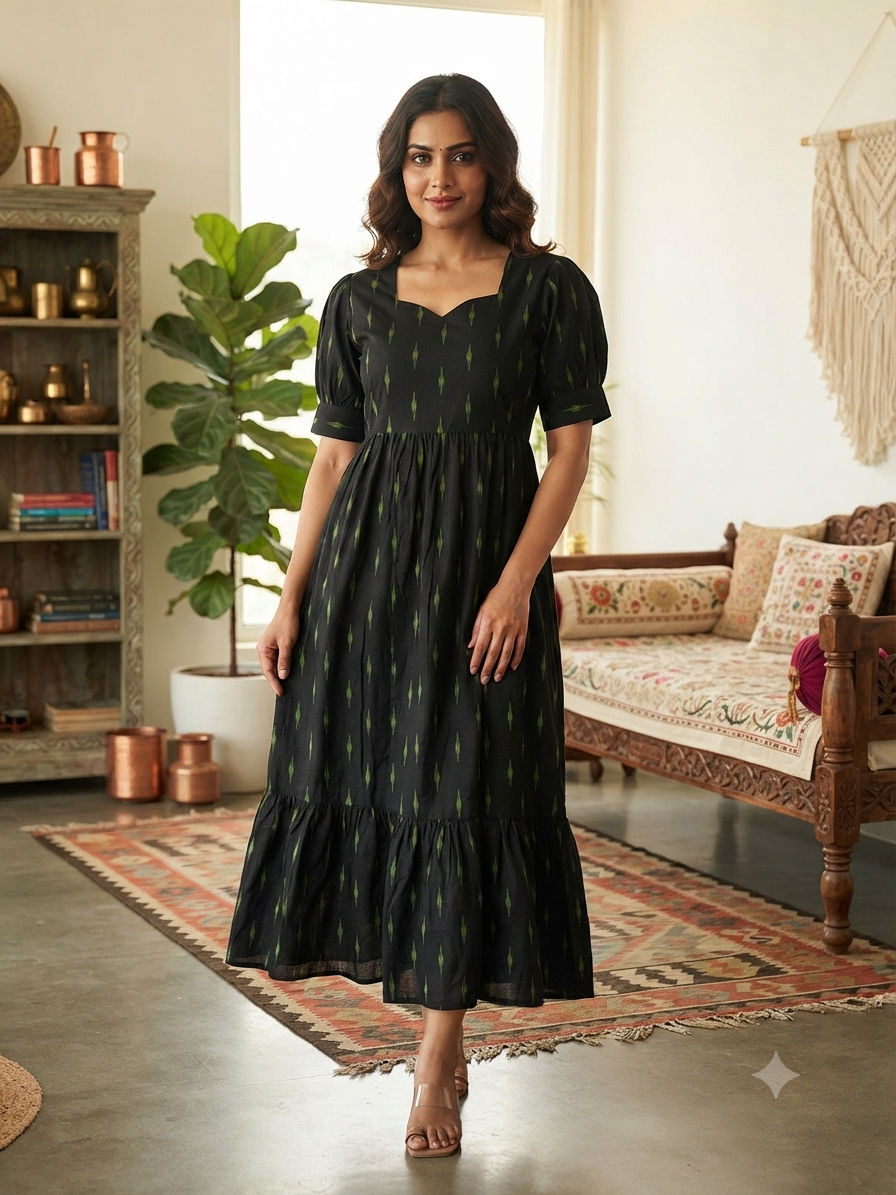Classic Black Emerald Ikat Dash Budget Friendly Frock