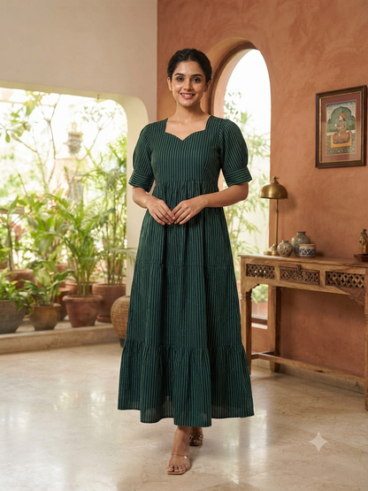 Green Stripe Print Budget Friendly Frock