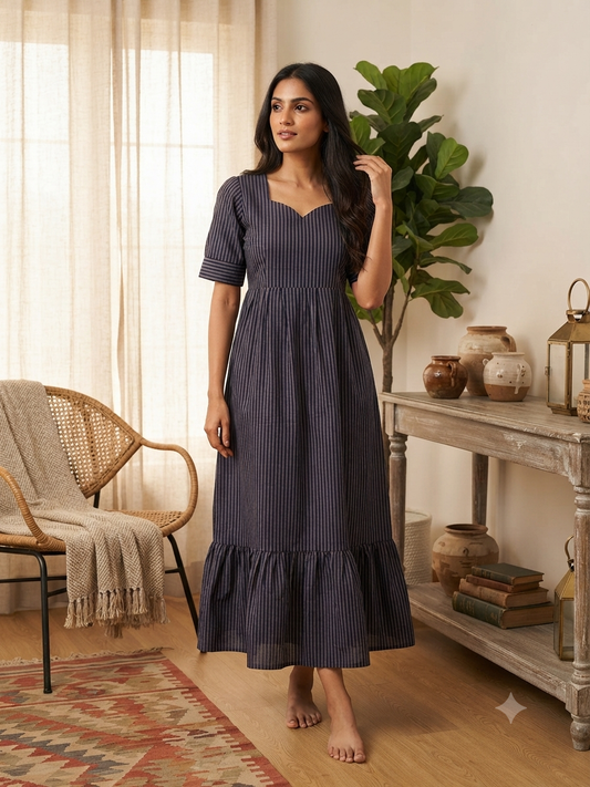 Blue Stripe Print Budget Friendly Frock