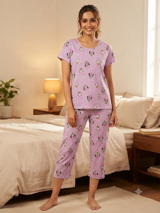 Lavender Minnie & Daisy Print T-Shirt and 3/4th Coords